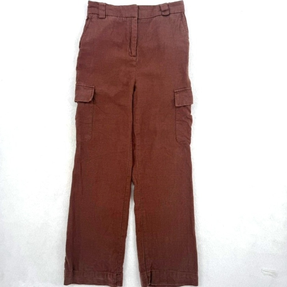 House of Harlow 1960 Brown Linen Blend Cargo Pants High Rise Straight Leg Size 4